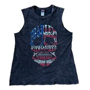 Harley Davidson Women’s Tank Top Size Large Sturgis 2021 USA Flag Skull Motor
